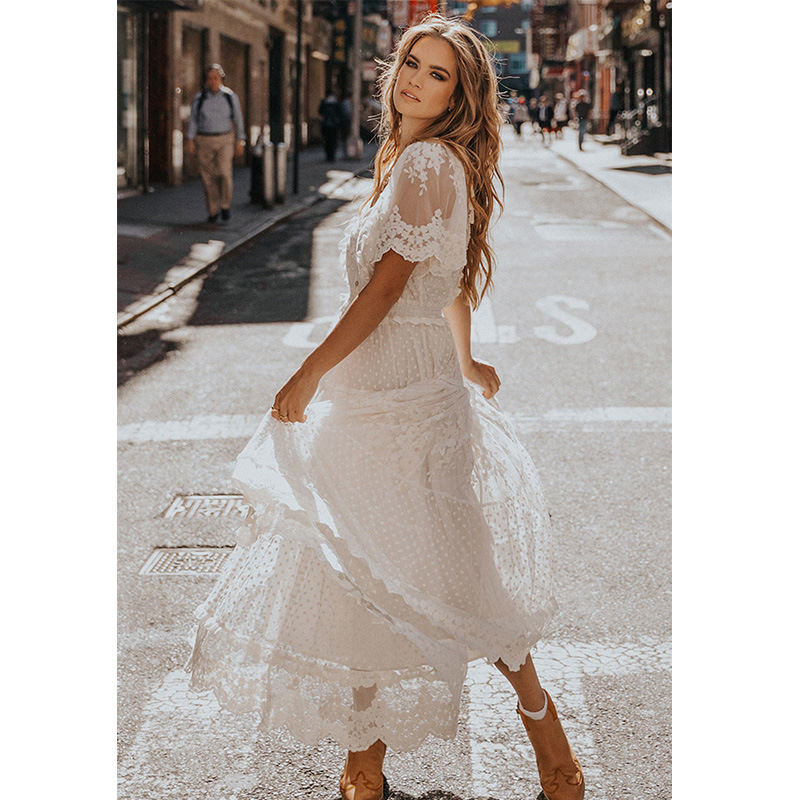 Chilldressy™ V Collar Lace Midi Dress