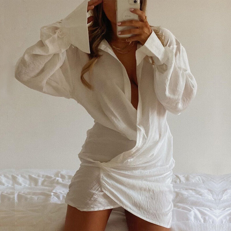 Chilldressy™ Deep V-Neck Shirt Dress | Sexy Long Sleeve Wrap Mini Dress