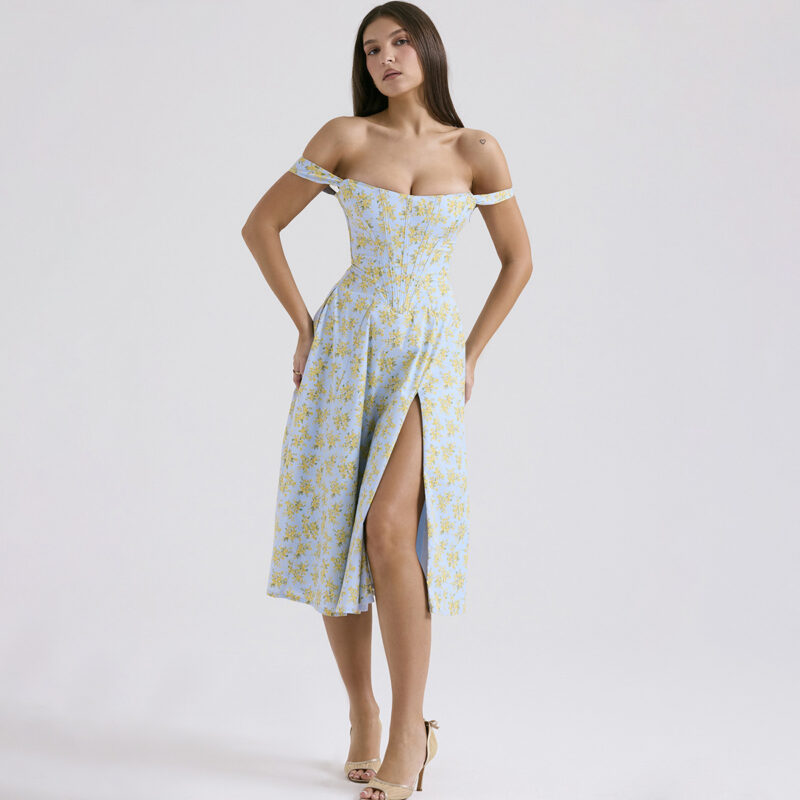 Chilldressy™ Floral Corset Midi Dress | Elegant Slit Backless A-Line Sundress