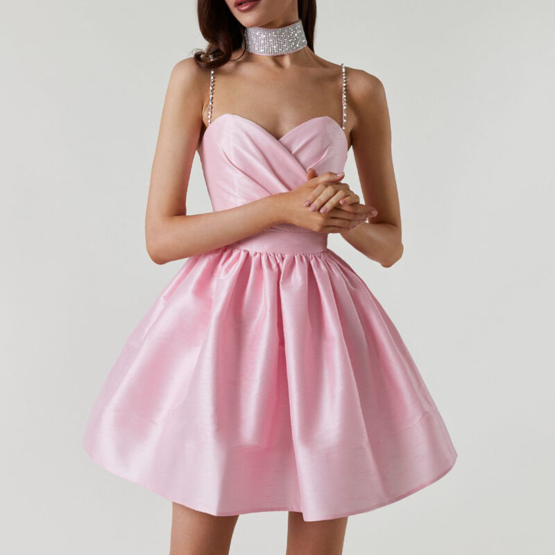 Chilldressy™ Ruched Satin Mini Dress | Elegant Rhinestone Strap Gown