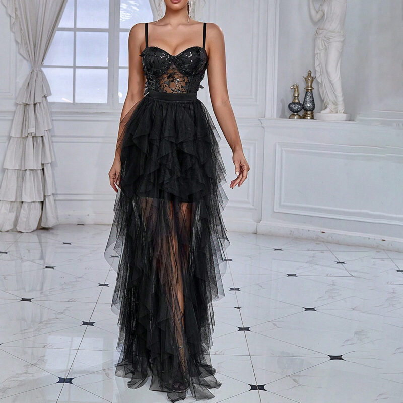 Chilldressy™ Butterfly Sequin Mesh Gown | Sexy High Slit Evening Dress