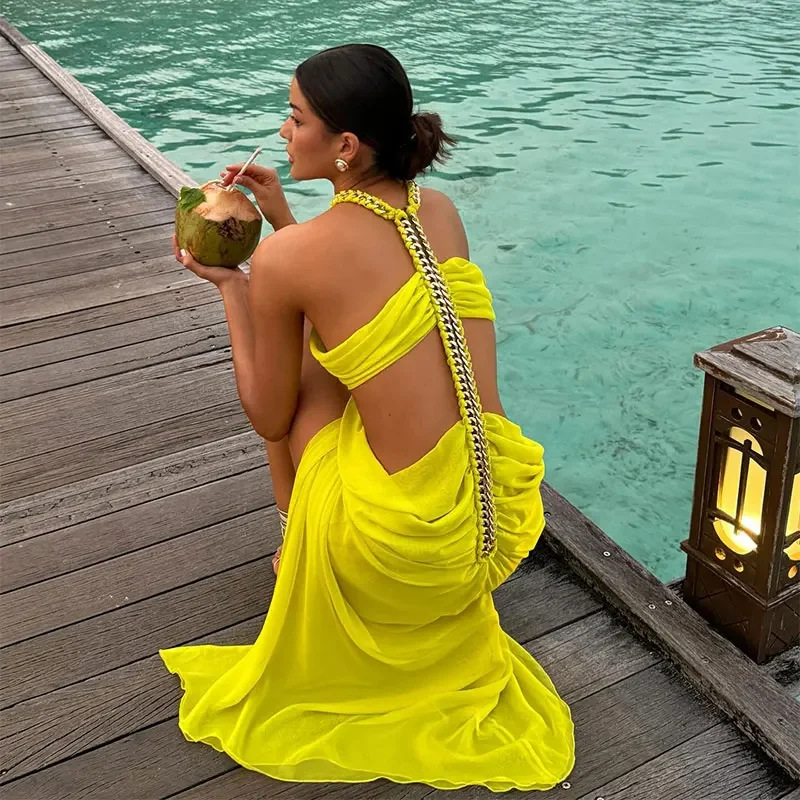 Chilldressy™ Cutout Halter Maxi Dress | Sexy Chain High-Slit Gown