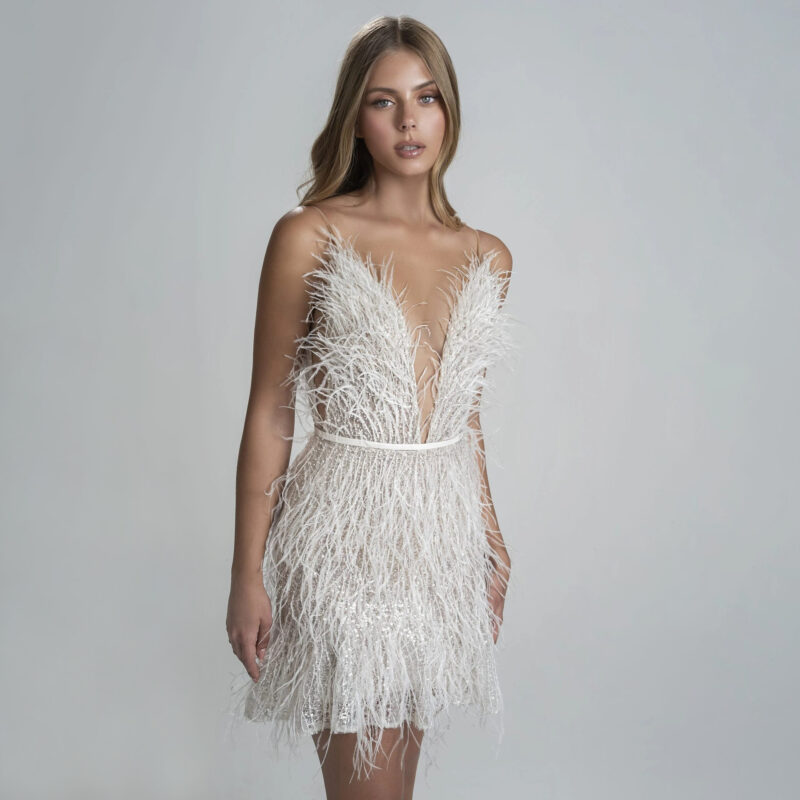 Chilldressy™ Glamorous Feather Mini Dress | Deep V Backless Party Dress