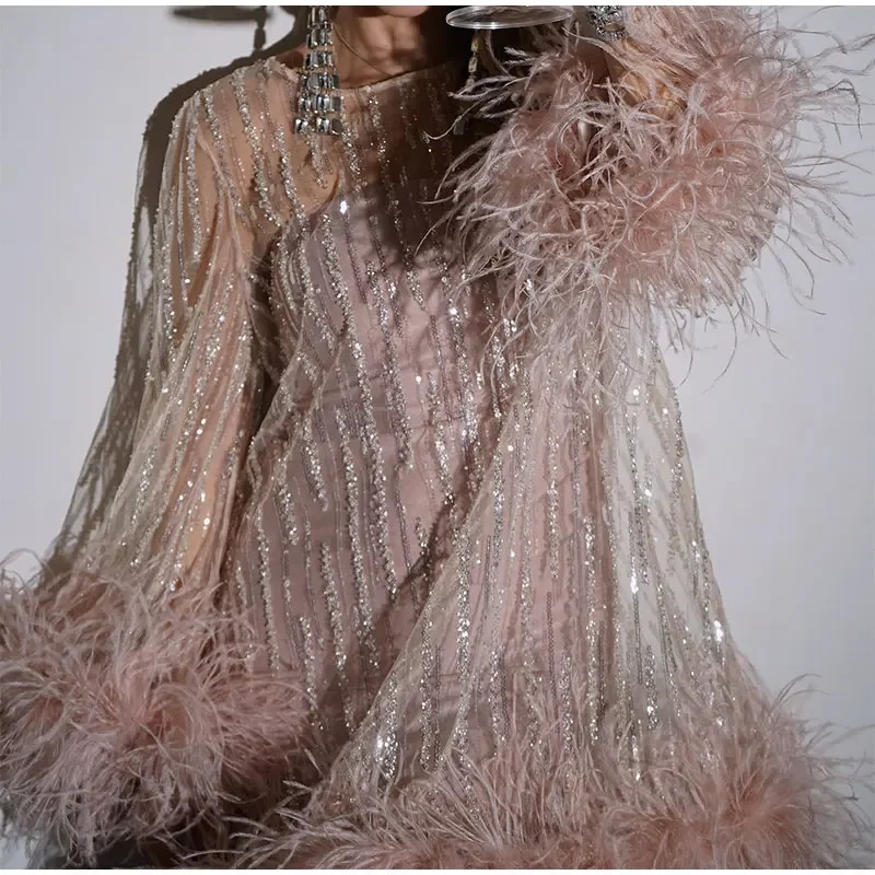 Chilldressy™ Sequin Feather Mini Dress | Glamorous Sheer Party Gown
