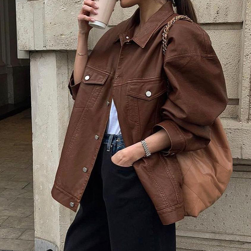 Loose Brown Retro Leather Jacket
