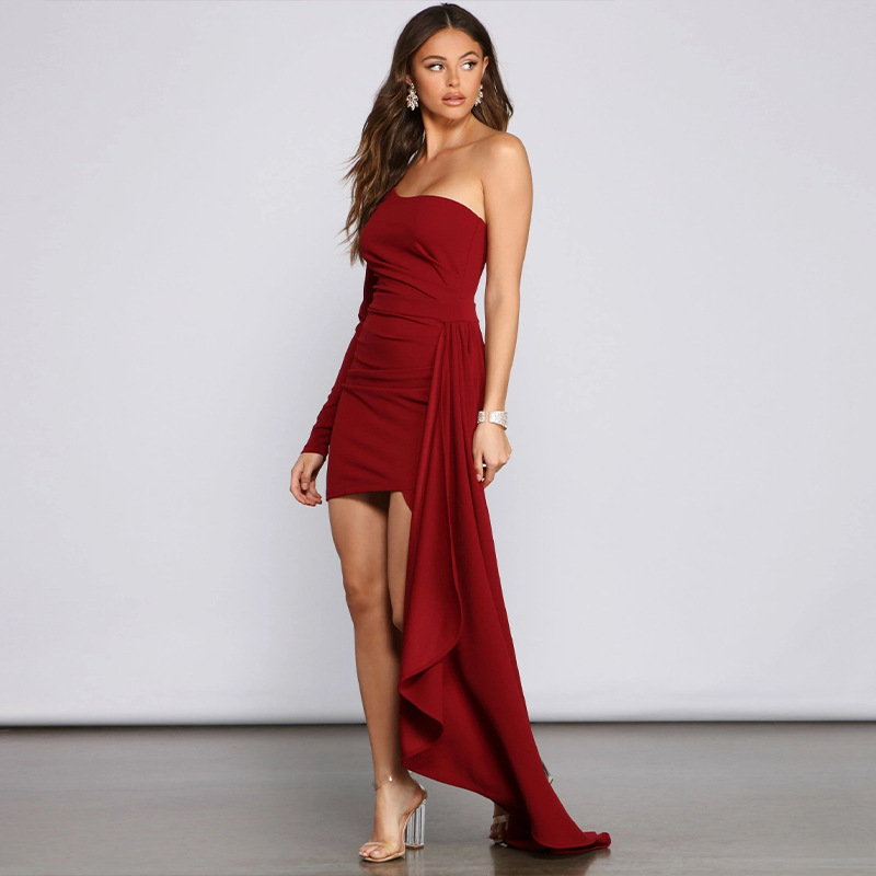 Chilldressy™ Elegant One-Shoulder Dress | Ruched Bodycon Gown with Draped Sash