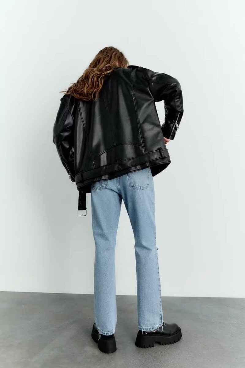Black Retro Leather Loose Jacket