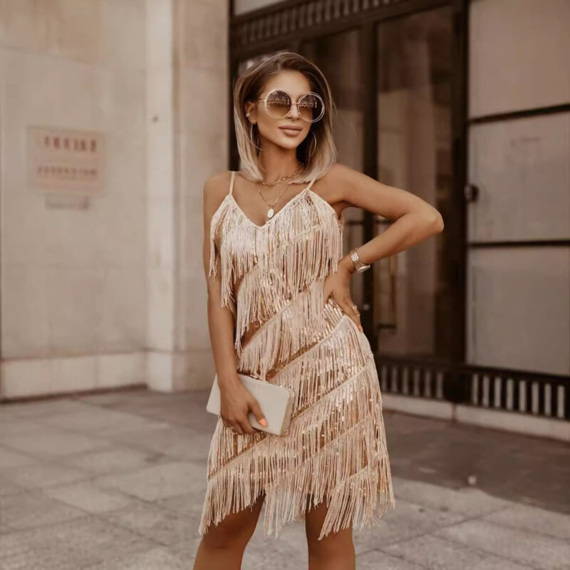 Chilldressy™ Deep V Eck Bodycon Gold Dress